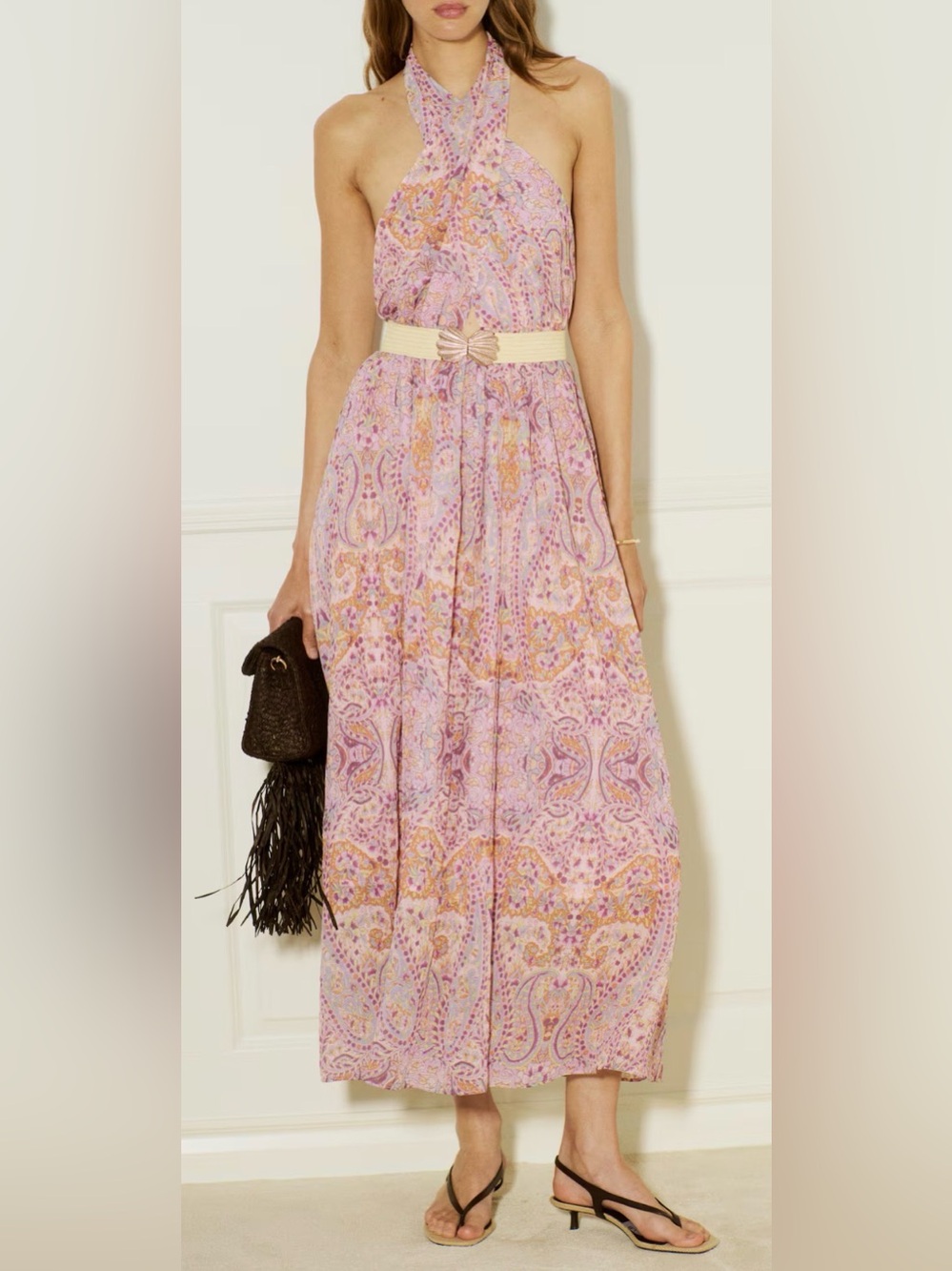 H&M BELTED HALTERNECK DRESS
